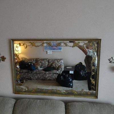 Lg wall mirror & 2 wall sconces
