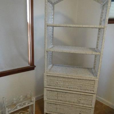 White wicker shelf w/ drawers