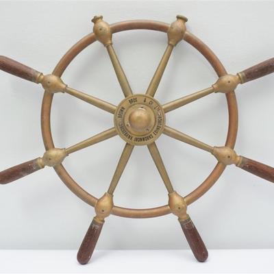 Vintage Brass Ships Wheel by Brown Bros & Co Ltd, Rosebank Ironworks Edinburgh, first half 20th century. 