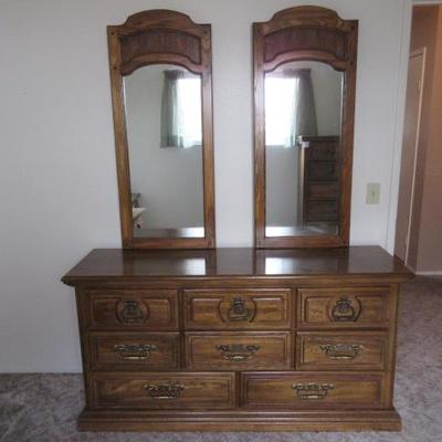 Vintage triple dresser with dual mirrors