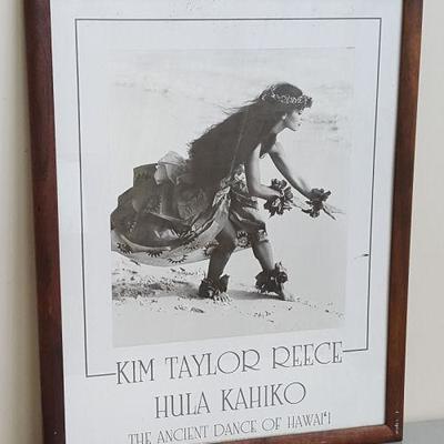 DWT009 Kim Taylor Reece Hula Kahiko Poster in Koa Frame Signed
