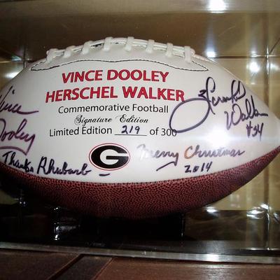 Autographed Football By Ga Coach Vince Dooley and Herschel Walker