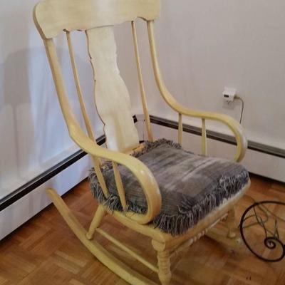 antique 19th century large rocker with yellow decorator paint