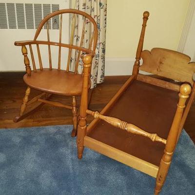 Doll Bed and Child's Rocker