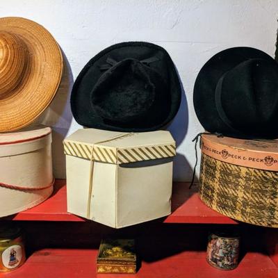 Vintage hat boxes from Crawfordsville stores