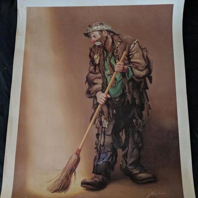 Sad clown print signed by Emmett Kelly Jr