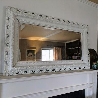 Large, metal framed mantle mirror