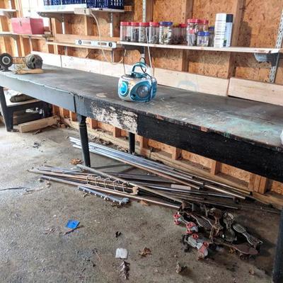 Very long wooden table, painted black. This was originally in a downtown Crawfordsville store.