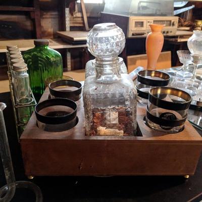 Decanter set - lots of vintage bar stuff here!