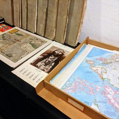 Vintage maps and native american prints