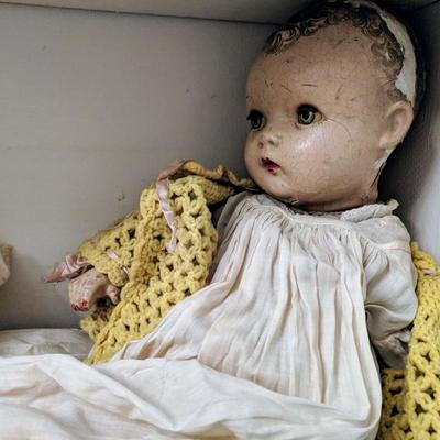 Not creepy at all antique doll with closing eyes and handmade clothes
