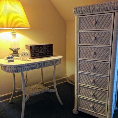 Wicker lingerie dresser and table