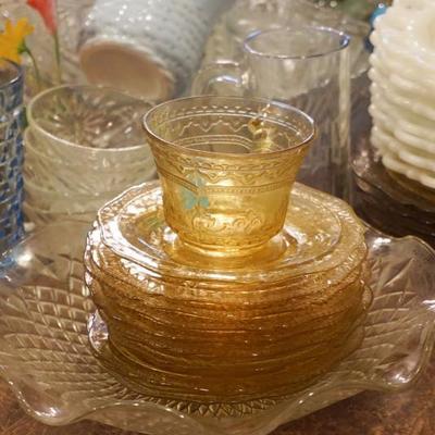 Yellow and gold depression glass