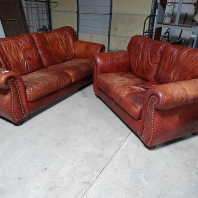 Leather sofa & matching loveseat