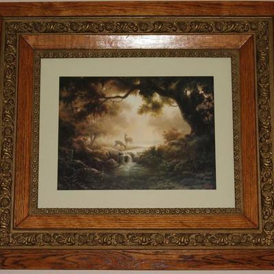 Dalhart Windberg  "Woodland Reflections"  Print (16" x12") Matted and Framed in an Antique Gold Gilt Oak Frame...