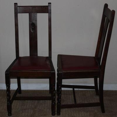 English Oak Dining Side Chair with Carved Floret T-Back and Barley Twist Legs  (2 ea.) C. 1920-1940's