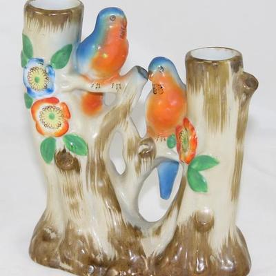 Made in Japan  Maruyama Toni Yamashiro Hand Painted Double Parrot Vase