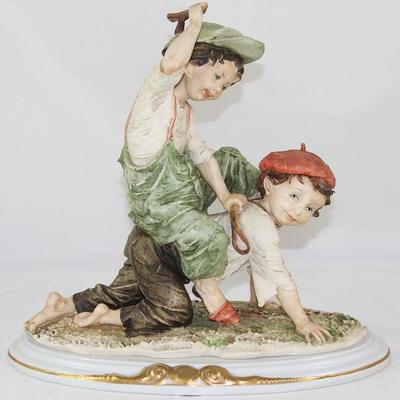 RARE Capodimonte by Giuseppe Armani "Boy Riding Back of Another Boy" (10"H x 11"L x 6"D)