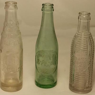 Vintage Soda Bottles: Rick's (Rare), Dr Pepper 10-2-4 Green 6 oz Duraglas Bottle,  Orange Crush Patented July 20, 1920, marked. Size...
