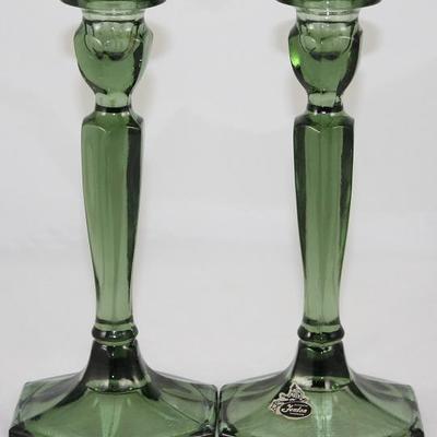 Fenton Green Candlesticks, Pair (8.5")