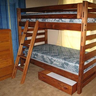 Child Craft Solid Oak Bunk Beds, L-Shape 3 Bed Set (1 bed not set up)