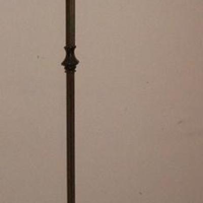 Antique Cast Iron Bridge Arm Floor Lamp with Hand Painted Glass Shade 