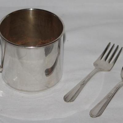 William Rogers & Son Silverplate Child's Cup and "Paris" Spoon & Fork