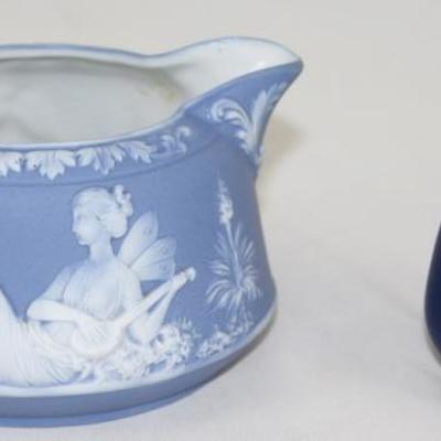 Schafer Vader-Germany Jasperware Fairy w/Lute Creamer and Adams Tunstall England Jasperware "Dover" Miniature Vase/Toothpick...