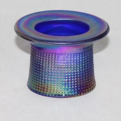 Imperial Glass Co.: Slag Glass & Amethyst Carnival Glass  "Sawtooth"Toothpick and Cobalt Carnival Top Hat