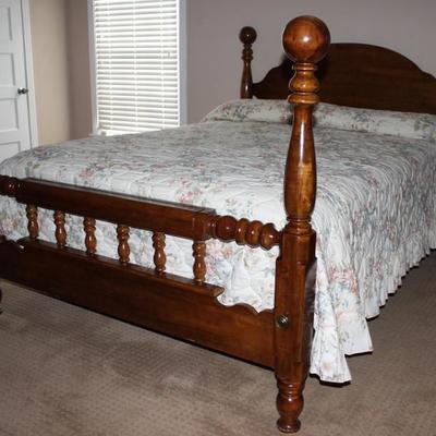 1970-80's Paul Bunyan Style  Solid Wood Queen/Full Frame Bed (2 beds Available ) shown with Queen Floral Bedspread 