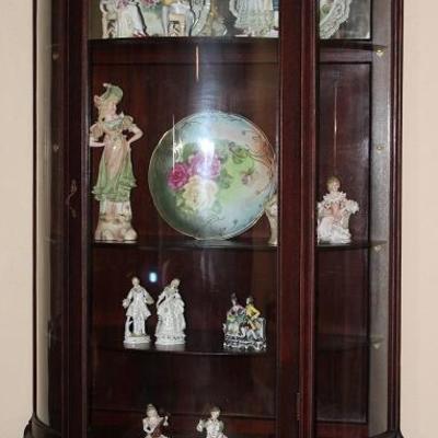 2nd View- Antique Mahogany Bow Front China Cabinet with 4 Adjustable Shelves raised on Claw Feet with Original Casters