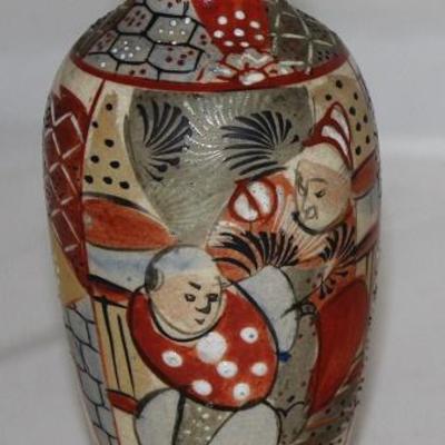 Old Clay Hand Painted/Enameled Chinese Vase (6"H)