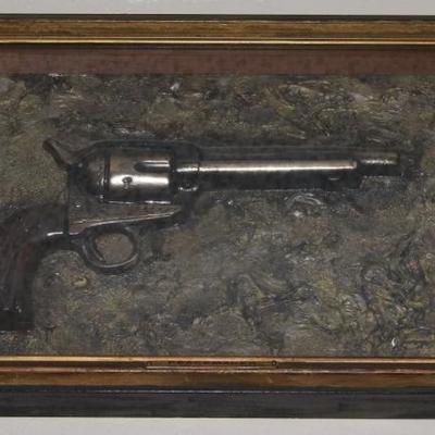 Colt Single Action 1873  "The Peace Maker" Army 45 Molded Replica in a Shadow Box Frame produced by Lone Star in 1969 (17"...