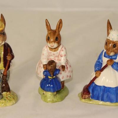 Royal Doulton Bunnykins Porcelain Figurines:  Mr. Bunnykins "Autumn Days", "Dollie Nunnykins" & "Mrs....