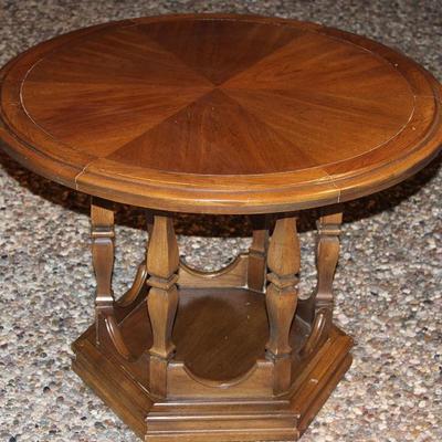 Vintage Round Occasional/Cocktail Table on Hexagon Turned Wood Shelf Base (48"D x 20"H)