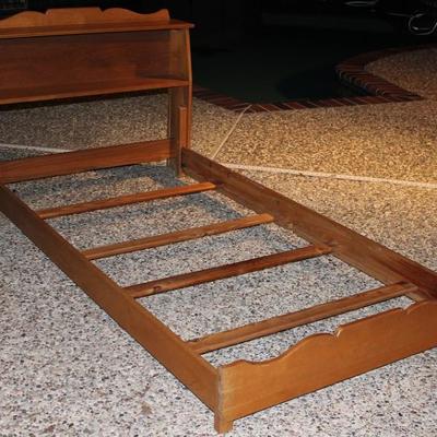 Vintage 1960's Solid Wood Bookcase Headboard Twin Bed (1 of a Pair Shown)
