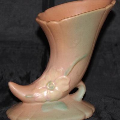 Weller Pottery "Wild Rose" Cornucopia Vase (6"H x 5"W)