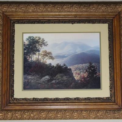 Antique Oak and Gold Gilt 4" Frame with Matted Dalhart Windberg's  "The Flourish of Natures Hues" Print 