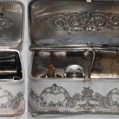 Barbour Silver Co. Quadruple Plate Antique Kerosene Boxed Curling Iron with Burner C.1800's