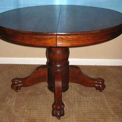 Antique Oak Pedestal Claw Foot Dining Table