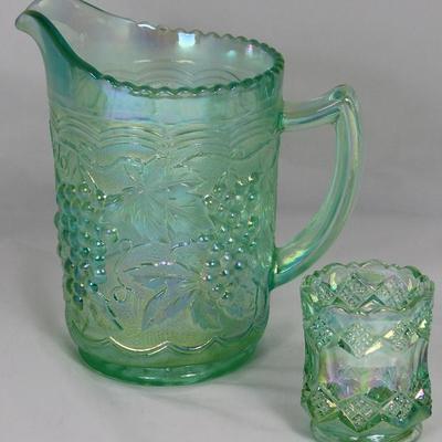 Imperial Glass Meadow  Green 16 oz. Grape Pitcher and 3-in-1 Toothpick Holder 