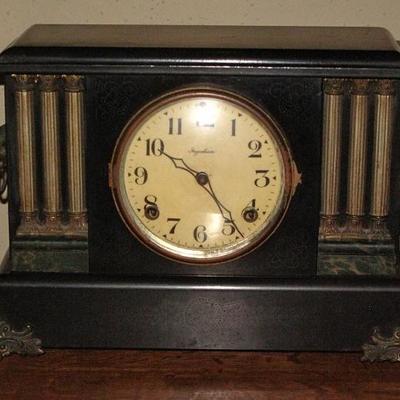 Ingraham Antique Black Mantle Time & Strike Clock 