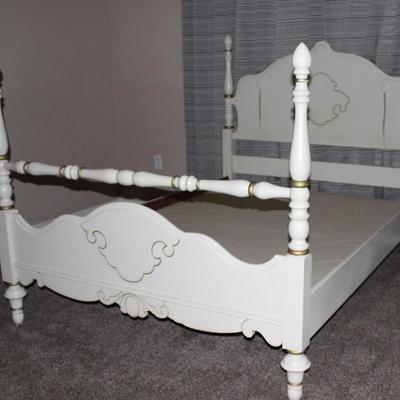 Depression Era White with Gold 4 piece Bedroom Suite: Vanity with Stool