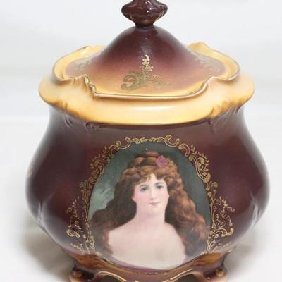 Antique Porcelain Portrait Biscuit Jar