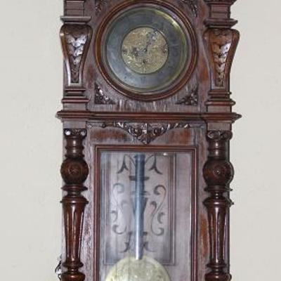 Antique Gustav Becker ( ? ) Vienna Regulator Wall Clock 1860-70's Beautiful Walnut Wood Case Incised (3) Weights & Pendulum, key wound...