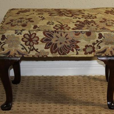 Earth Tone Tapestry Foot Stool Raised on Mahogany Queen Anne Cabriole Legs (19