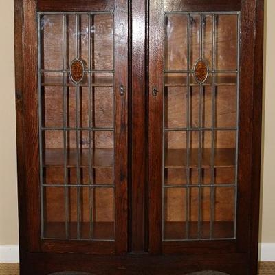 Antique English Oak Bevel Glass Double Door Curio/Bookcase    (49.5