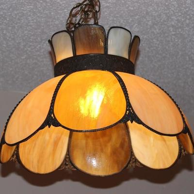 Slag Glass Vintage Tulip Hanging Lamp (18"D)
