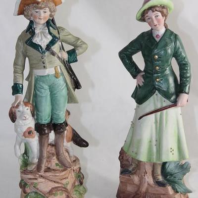 Antique Dresden Hallmark Porcelain Bisque Hunter with Dog (12");  Weiss Kuhnert & Co (1891-1900's) Grafenthal, Germany...