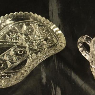 Early American Saw Tooth  Prescut Pickle Dish  and Imperial Glass No. 612 Saw Tooth Toothpick Holder/Miniature Open Sugar Bowl 